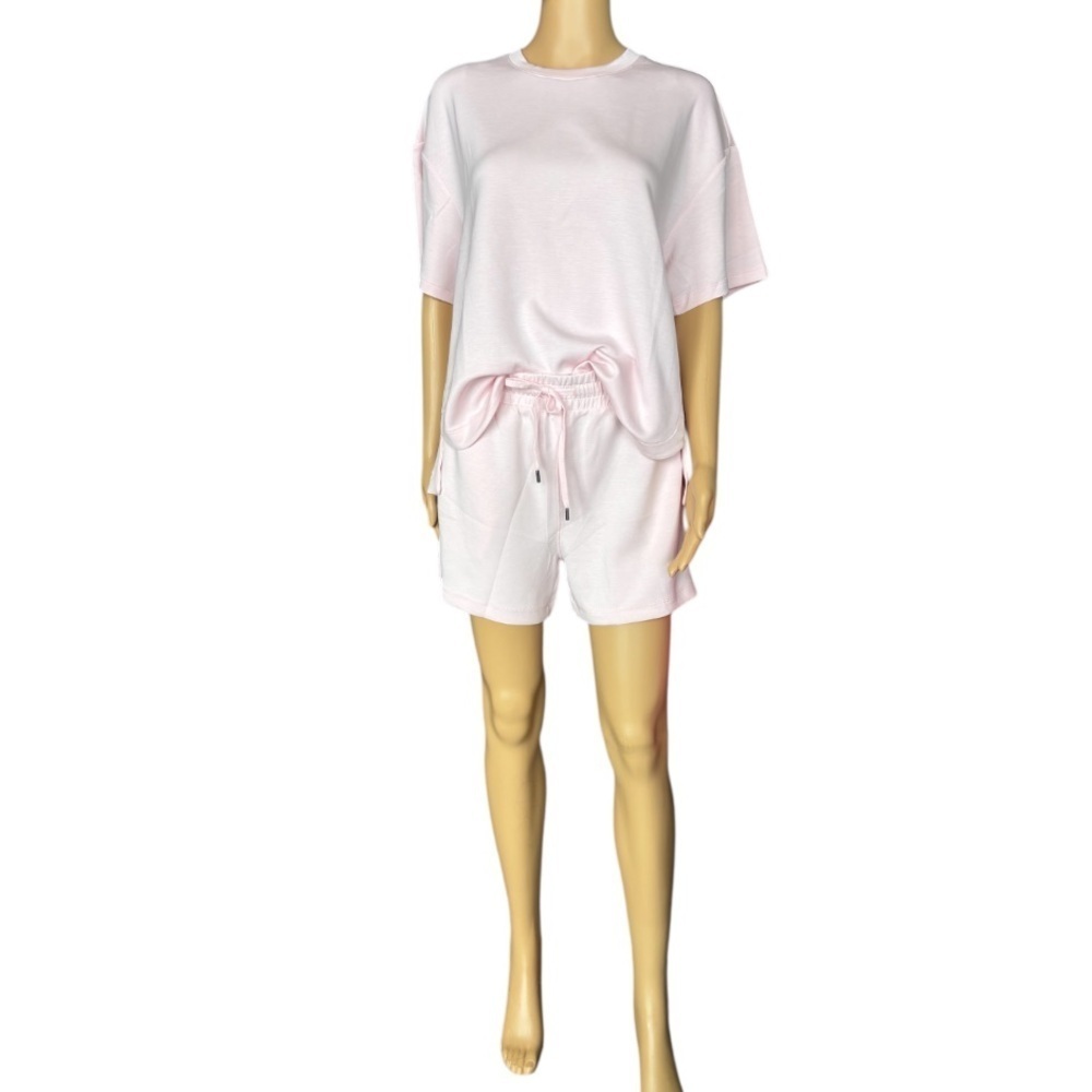 MEMBERS MARK WOMENS Short Sleeve Knit Pajama/Lounge Short Set/Pink/Pockets 😍 - Picture 2 of 6